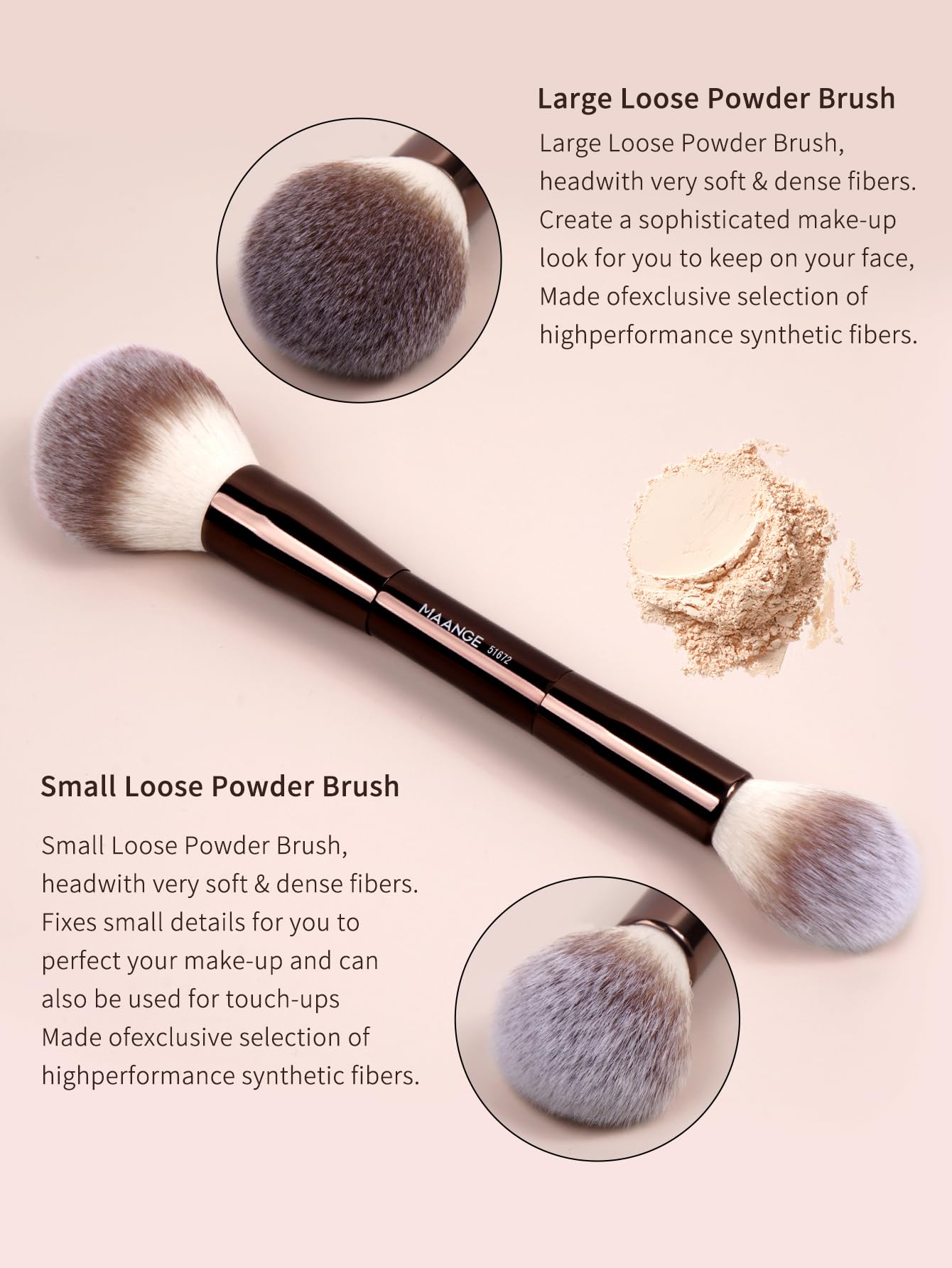 MAANGE 4 PCS Foundation Makeup Brush Set Double-ended Kabuki Brush Contour Brush for Liquid Powder Concealer Cream Cosmetics Blending Blush Face Makeup Tools Kit (Coffee)