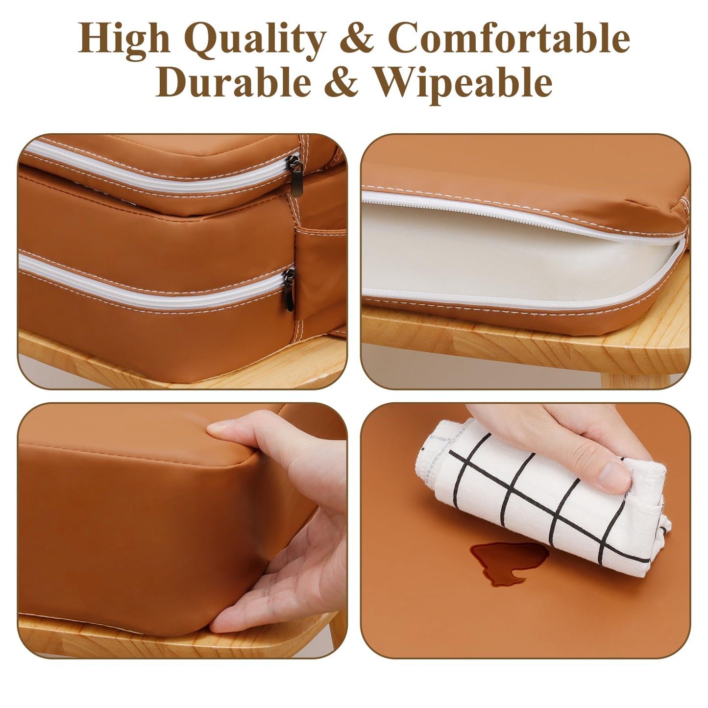 TOTIDYH Toddler Booster Seat for Dining Table, Non-Slip Kitchen Chair Booster Seat with Backrest and Adjustable Straps, Portable PU Waterproof Travel Baby Booster Increasing Cushion