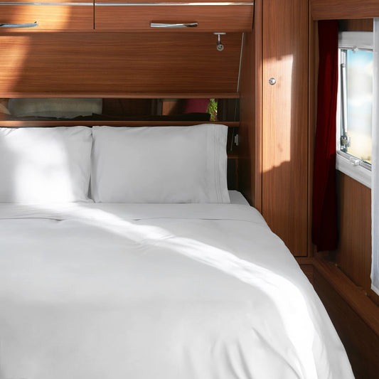 Mellanni RV Short Queen Sheets - 4 PC Iconic Collection Bedding - Hotel Luxury, Extra Soft, Cooling Bed Sheets - Deep Pocket up to 10 inch (RV/Short Queen, White)