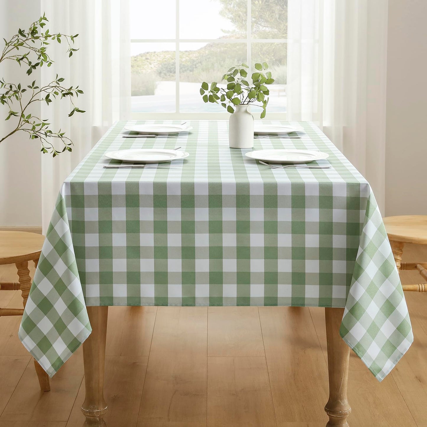 Veblandy Checkered Tablecloth Rectangle Waterproof Gingham Table Cloth Washable Buffalo Plaid Table Cover Wrinkle Free for Kitchen, Dining and Outdoor Picnic, 60 x 102 Inch, Sage Green and White