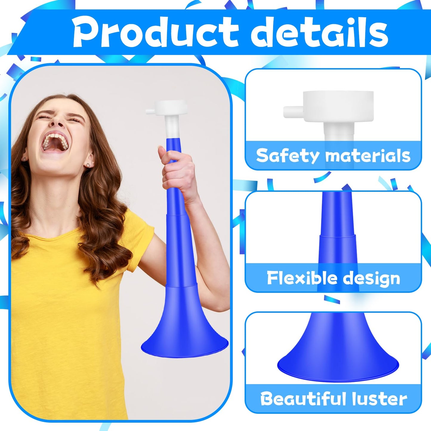 Denylo pro Collapsible Stadium Horn NoiseMaker 10.2 Inch Vuvuzela Plastic Trumpet Horn Blue Soccer Horn Blow Horn Noisemakers for Sporting Events Graduation Games School Sports Party Supplies