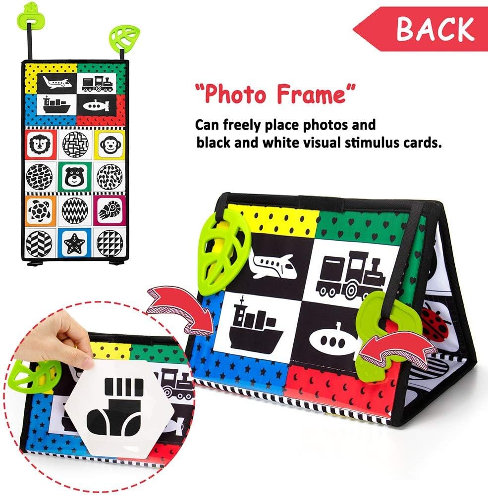 teytoy Tummy Time Baby Mirror Toys with Teethers, Double Black and White High Contrast Baby Toys 0-6 Months, Foldable Floor Sensory Development Toys for Infants Newborn