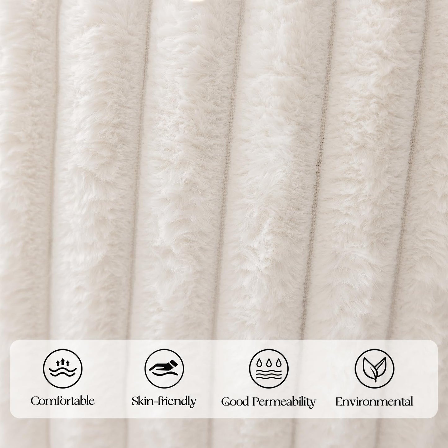 MOSAYT Faux Fur Throw Pillow Covers 18x18, Set of 2, Plush Velvet Soft Pillow Case,Fluffy Striped Decorative Couch Pillow Covers for Sofa, Bedroom, Living Room(White)