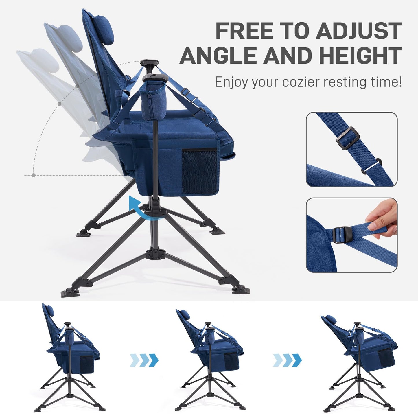 EVER ADVANCED Padded Hammock Camping Chair, Oversized Heavy Duty Swing Chair with Detachable Cup Holder, Portable Folding Rocking Camping Chair, Support Up to 400lbs, Blue