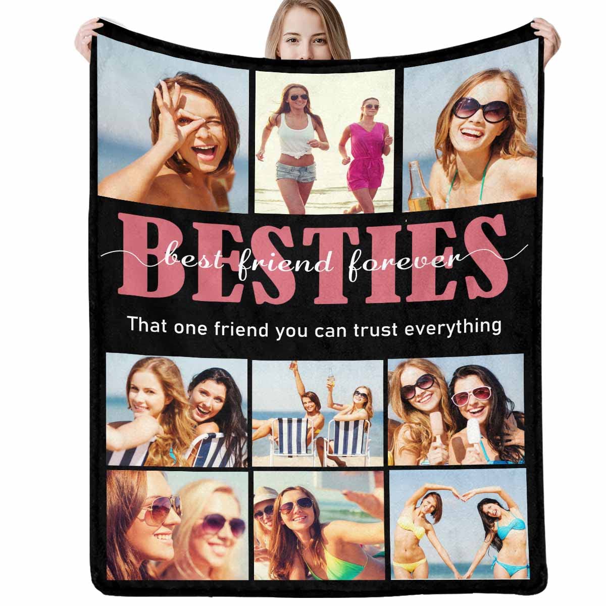 Ship Next Day Custom Blanket with Text Picture for Christmas Collage Customized Blankets, Birthday Personalized Throw Blanket gift for dad, Mom, Kids, Dogs, Friends or Lover (10 Photos) Made in USA