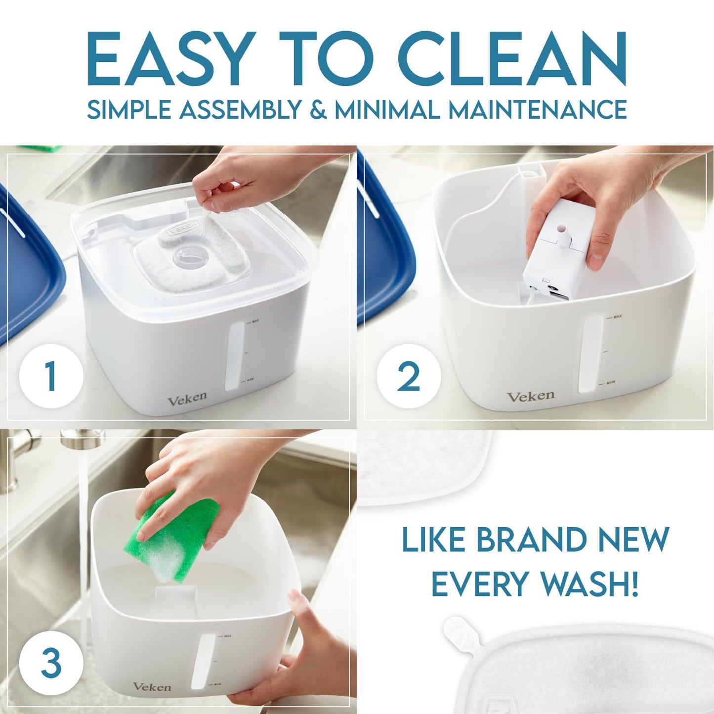 Veken 95oz/2.8L Pet Fountain, Automatic Cat Water Fountain Dog Water Dispenser with Replacement Filters for Cats, Dogs, Multiple Pets (Blue, Plastic)