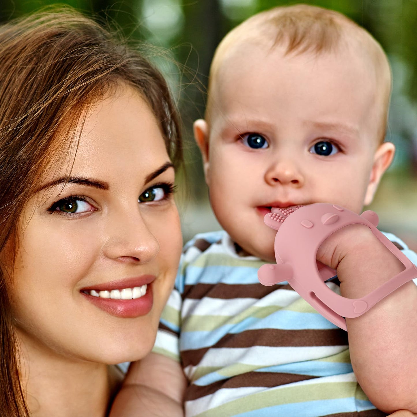 Socub Silicone Baby Teether Toys for Infants 3-6 6-12 Months, BPA Free Anti-Drop Silicone Mitten Teething Toy, Baby Chew Toys for Sucking Needs, Newborn Essentials & Baby Shower Gifts Girls(Dark Pink)