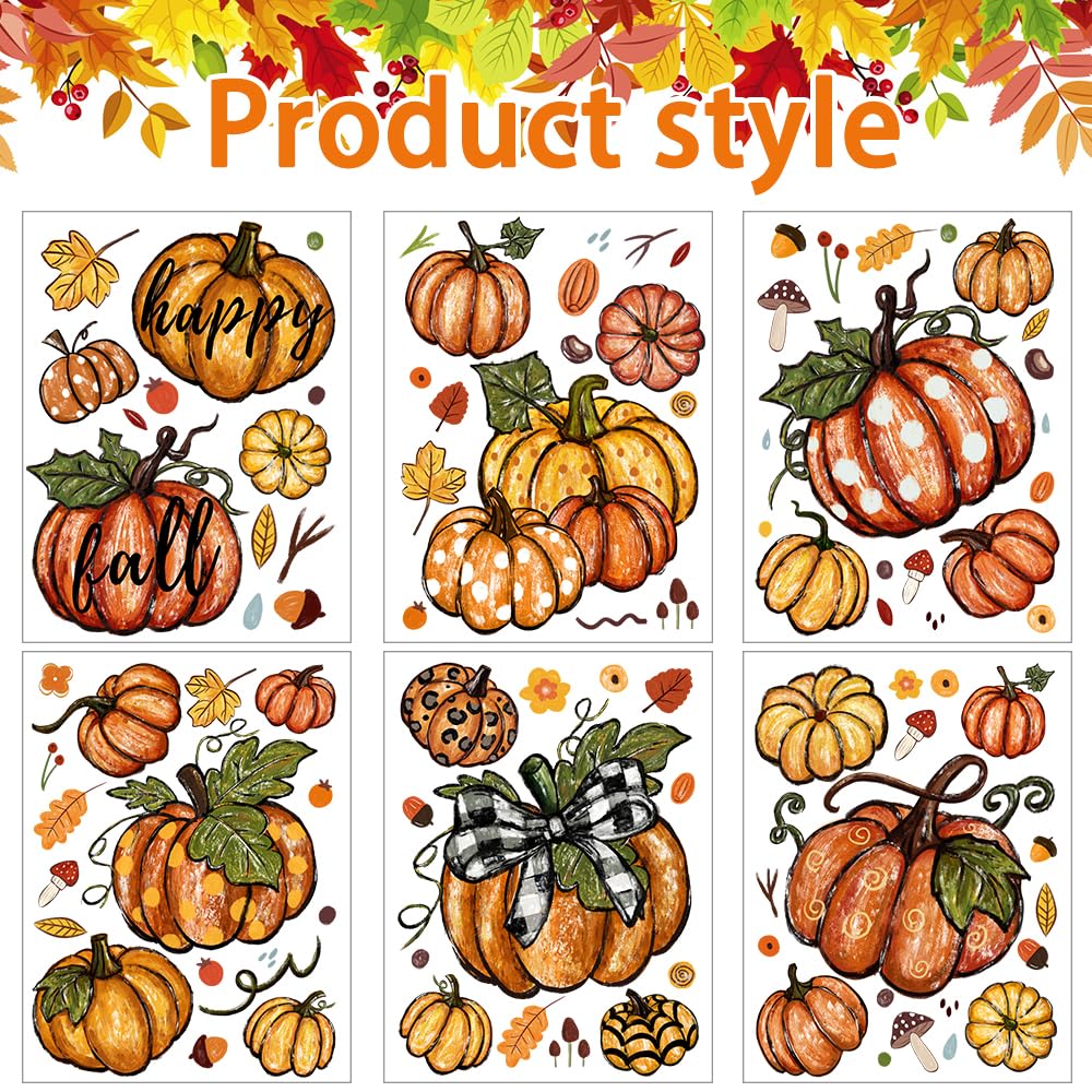 YUJUN 6 Sheets Thanksgiving Leaves Oil Painting Window Clings - Fall Decals Stickers for Autumn Glass Home Decor & Thanksgiving Decoration