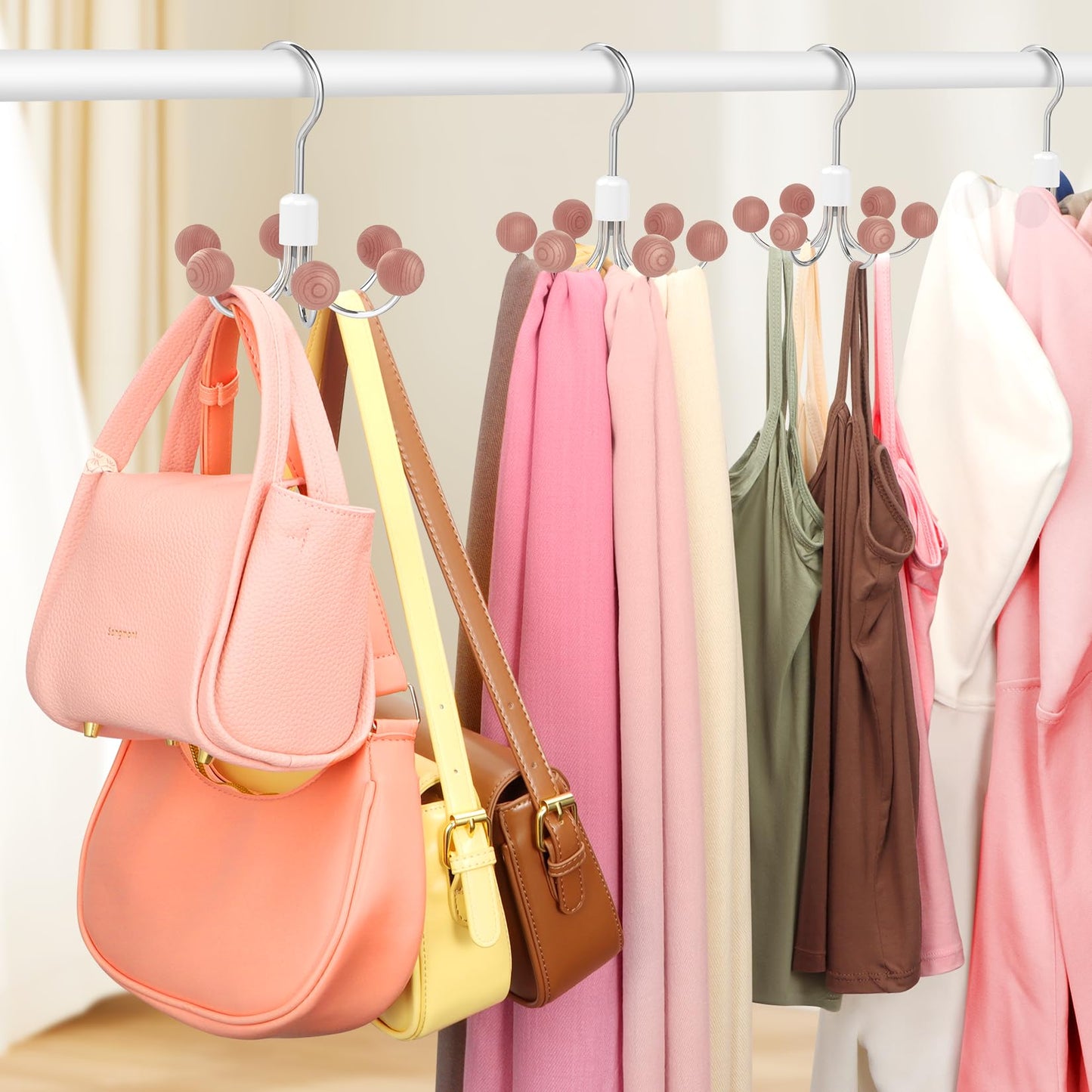 DOIOWN Purse Organizer,2 Pack Space Saving Purse Hangers for Closet,Multi Purpose Rotating Tank Top Hangers for Bags, Bras,Scarfs,Ties, Hoodies, Hat Closet Organizers and Storage