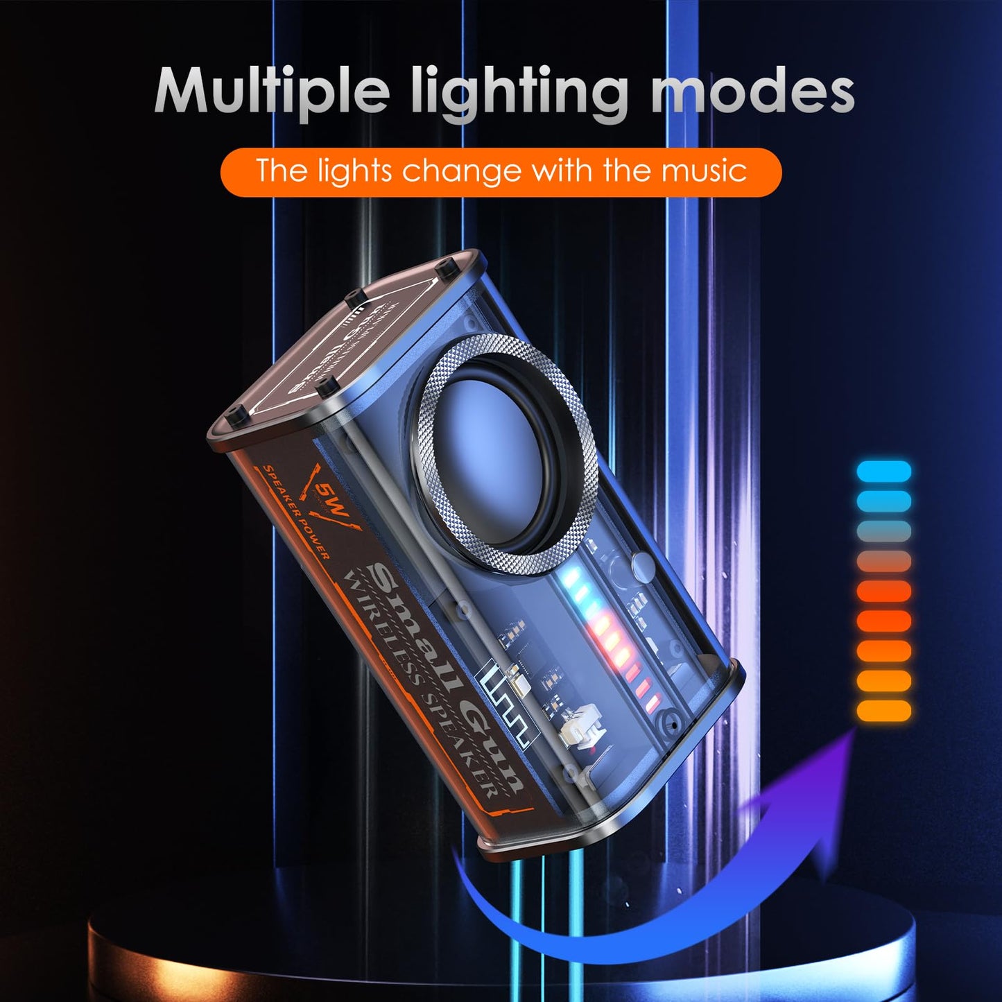 Portable Bluetooth Speaker with Lights, Transparent Wireless Mini Bluetooth Speaker with TWS, Perfect Small Speaker HD Sound and Bass for Office, Home, Shower, Room, Bike, Car (Black)