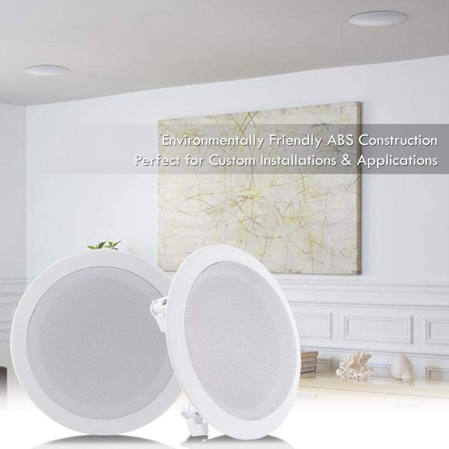 Pyle Pair 6.5” Flush Mount In-wall In-ceiling 2-Way Home Speaker System Spring Loaded Quick Connections Dual Polypropylene Cone Polymer Tweeter Stereo Sound 200 Watts (PDIC1661RD) White