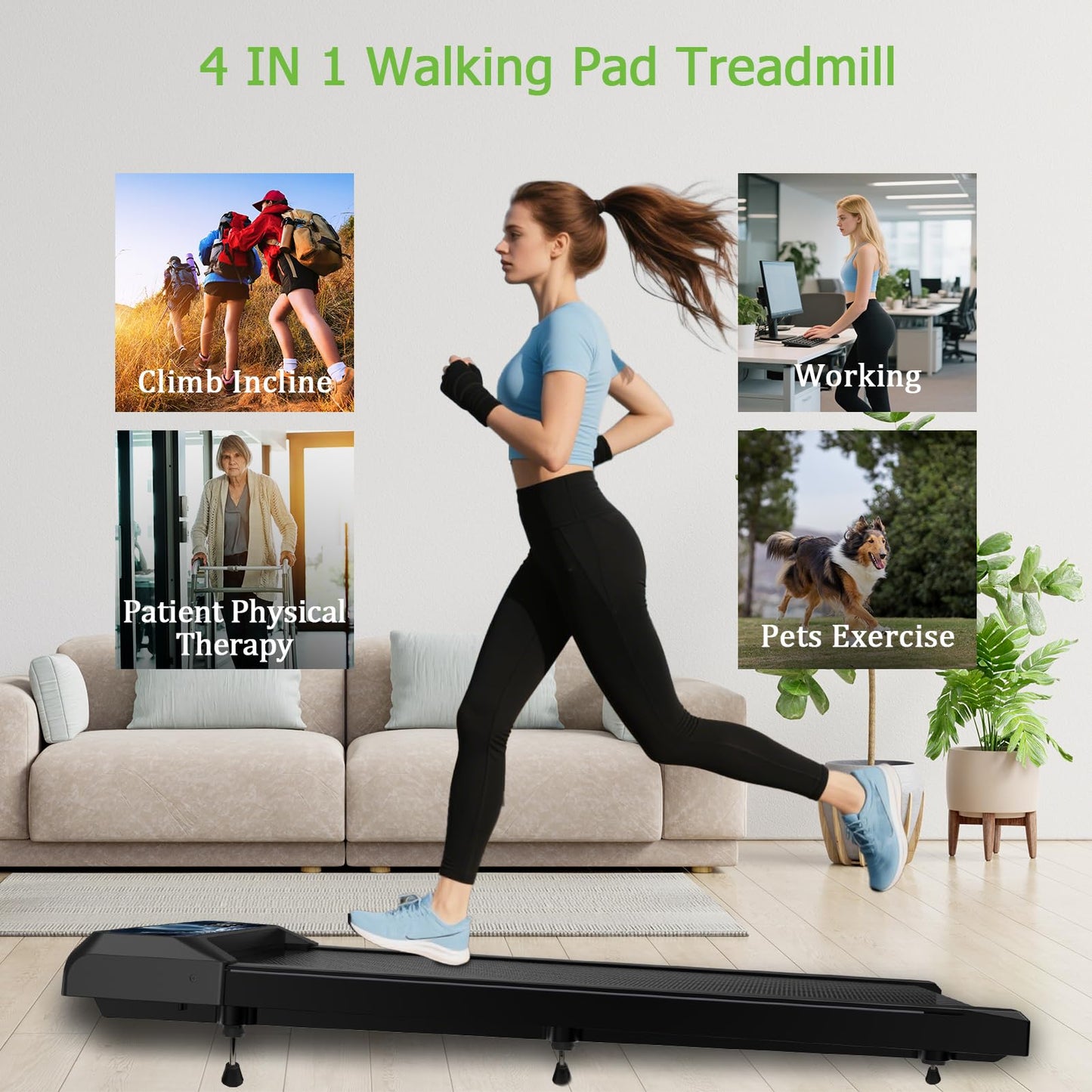 Walking Pad Treadmill with Handle Bar, 2.5 HP Small Treadmills for Home with APP Remote Control, Four New Sports Data Function Analysis, 5.0 Speed Portable Treadmill for Office, Home