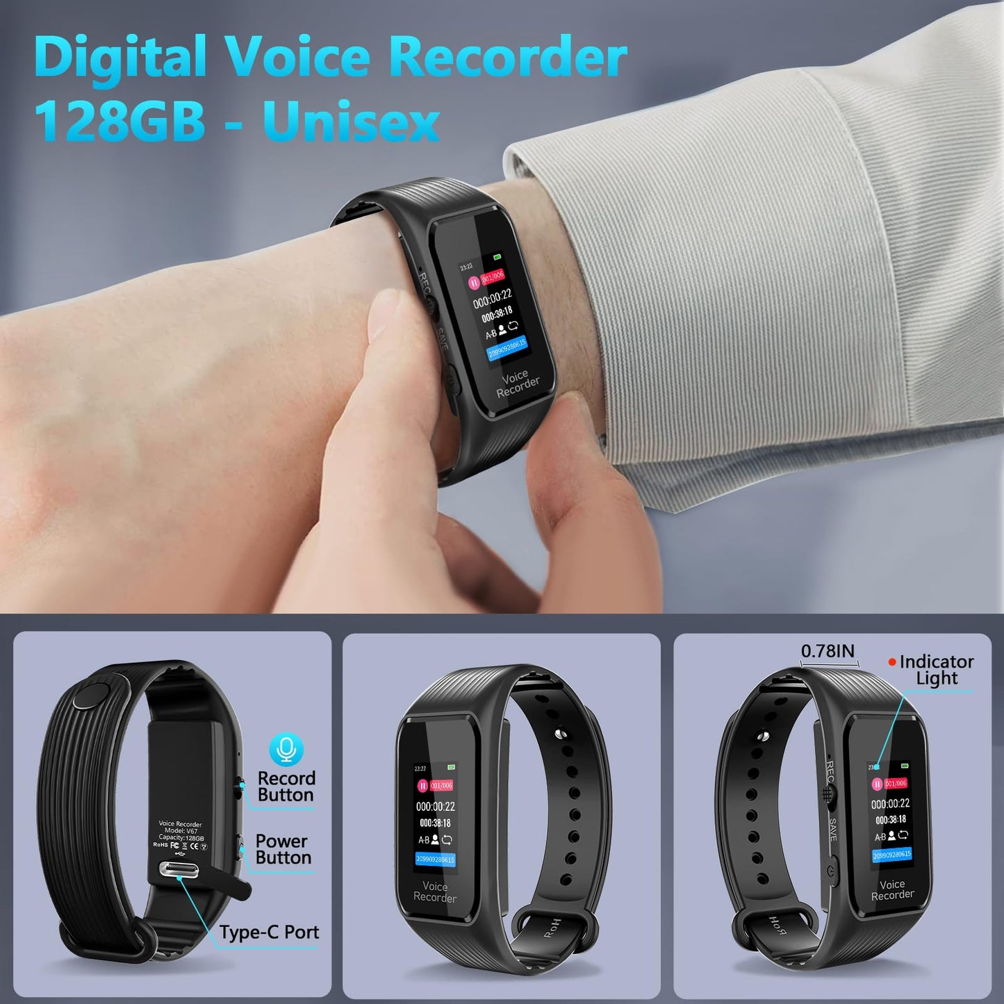 128GB Digital Voice Recorder with 8000 Hours Recording Capacity, Volorful Voice Activated Recorder with Playback, Password, Noise Reduction for Personal Meetings/Interviews/Classes