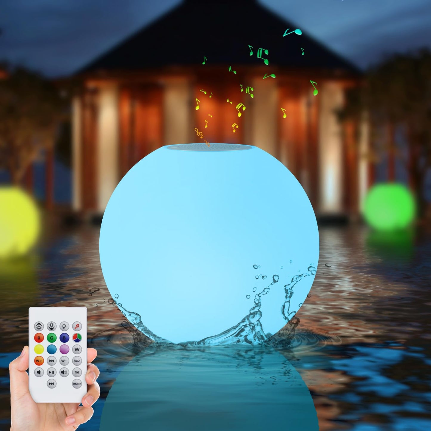 Floating Pool Speaker with Colorful Light, Rechargeable IPX7 Water-Resistant Floating Pool Light and Speaker,Pool Accessories with TWS,Stereo Sound, for Pool, Spa, Party, Outdoor, Shower