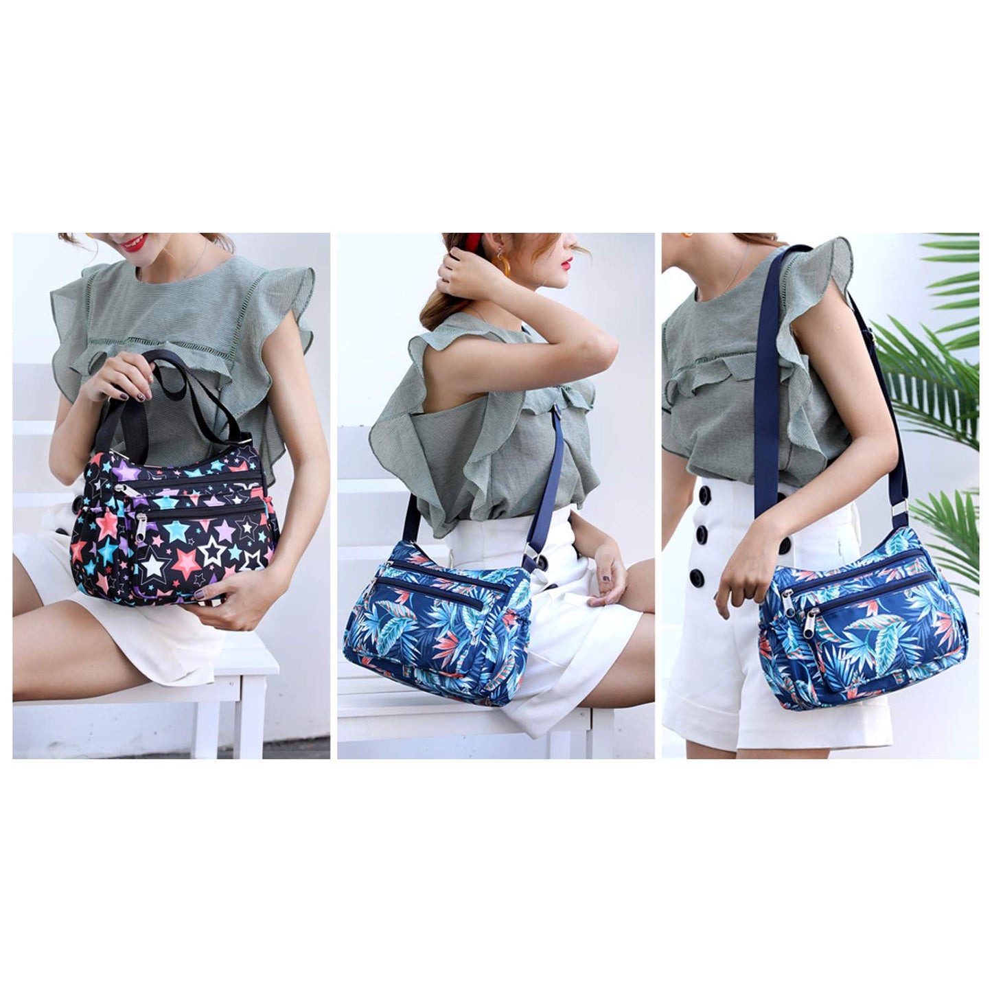NOTAG Shoulder Bags for Women Nylon Floral Crossbody Purses Water Resistant Messenger Bags Pocketbooks (BJY)