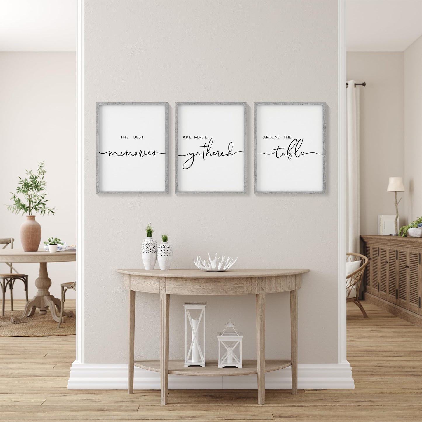 Houmury Set of 3 Framed Wall Art Memories Around the Table Farmhouse Wall Decor 11”x14” Kitchen Wall Decor for Dining Room Decor Wood Signs (Gray, 11 * 14")