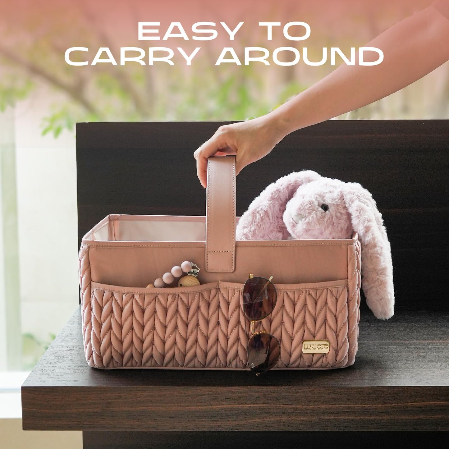 LUKJOJO Luxurious Baby Diaper Caddy, Nursery Storage Basket for Newborn Boy and Girl, Travel Baby Basket for Diapers Baby Wipes, Organizer Tote Bag Storage Bin, Baby Shower Gifts(dusty rose)