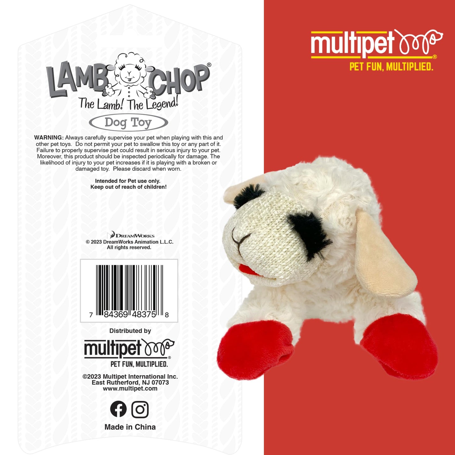 Multipet Lamb Chop Dog Plush Toy - Squeaky Dog Toy for Small & Medium Dogs - Extra Soft Plush Dog Toy - Stuffed Animal Dog Toy for Cuddling & Playing - Cute Pet Toy (10", Cream, 5 Squeakers)