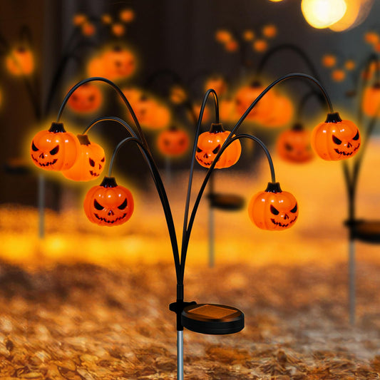 Solar Halloween Lights Outdoor Waterproof, 2 Pack Pumpkin Solar Lights for Outside Thankgiving Decor,12LED Orange Pumpkin Swaying Lamps for Garden Decor, Yard, Lawn, Party Decorations