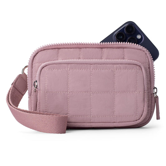 VONAL Wristlet Wallets for Women, Quilted Nylon Wallet Purse with 3 Zipper, Credit Card Holder with RFID Blocking Cell Phone Organizer, Puffer Womens Wristlet, Pink