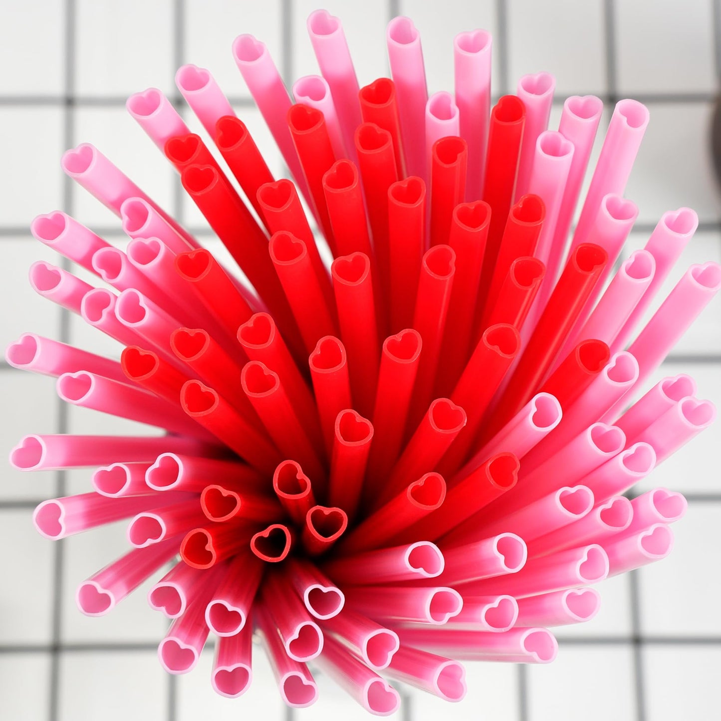 Prurex 50pcs Heart Shaped Pink Straws 8mm Individually Wrapped Disposable Drinking Straws for Galentine's Brunches,Cocktail, Birthday Parties, Pastel Weddings & Bridal Shower Decorations