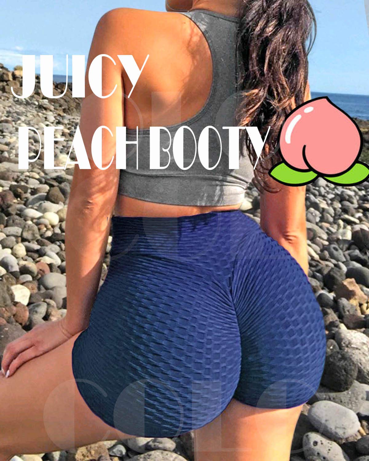 COLO Womens High Waisted Yoga Tummy Control Ruched Butt Fitness Shorts Sport Workout Running Shorts Navy(L)