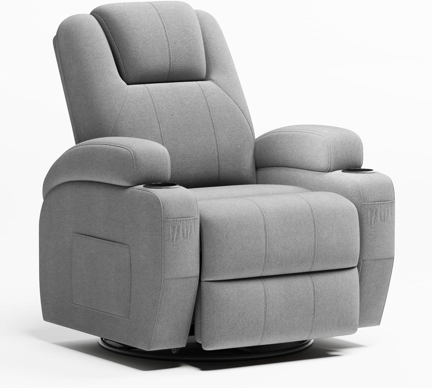Flamaker Swivel Rocker Recliner Chair with Vibration Massage, 360° Swivel Recliner Chairs for Adults Ergonomic Lounge Chair with Cup Holders Lazy Boy Recliner Single Sofa Seat (Fabric, Gray)