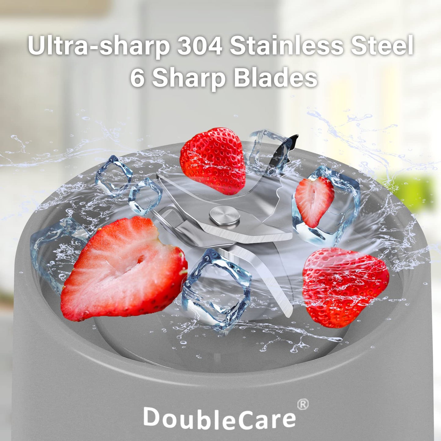 DoubleCare Portable Blender Cup,Electric USB Juicer Blender,Mini Blender Portable Blender For Shakes and Smoothies, Juice,380ml, Six Blades Great for Mixing,white, grey