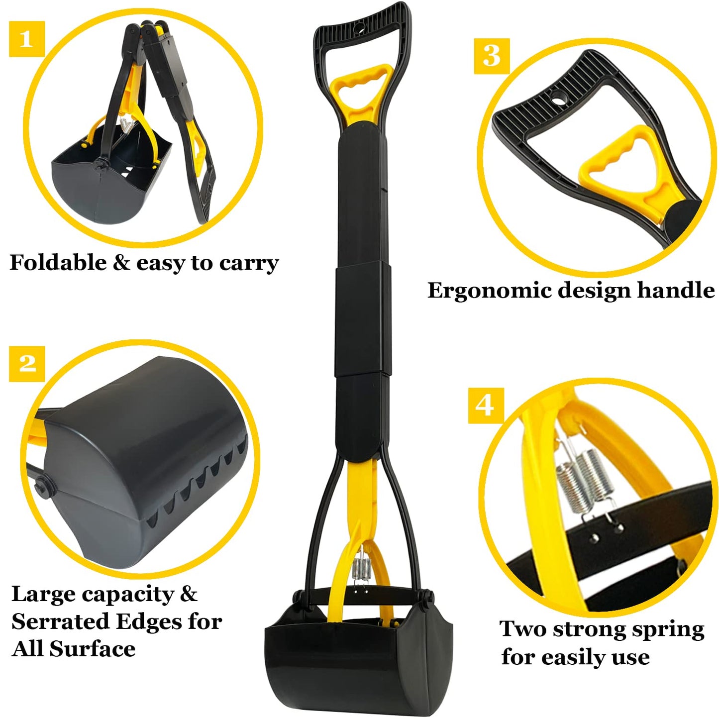 ienjoyed 32“ Tall Pooper Scooper, Large Pooper Scooper for Dogs Heavy Duty, Dog Pooper Scooper with Long Handle & High Strength Durable Spring, Foldable Dog Poop Pick Up
