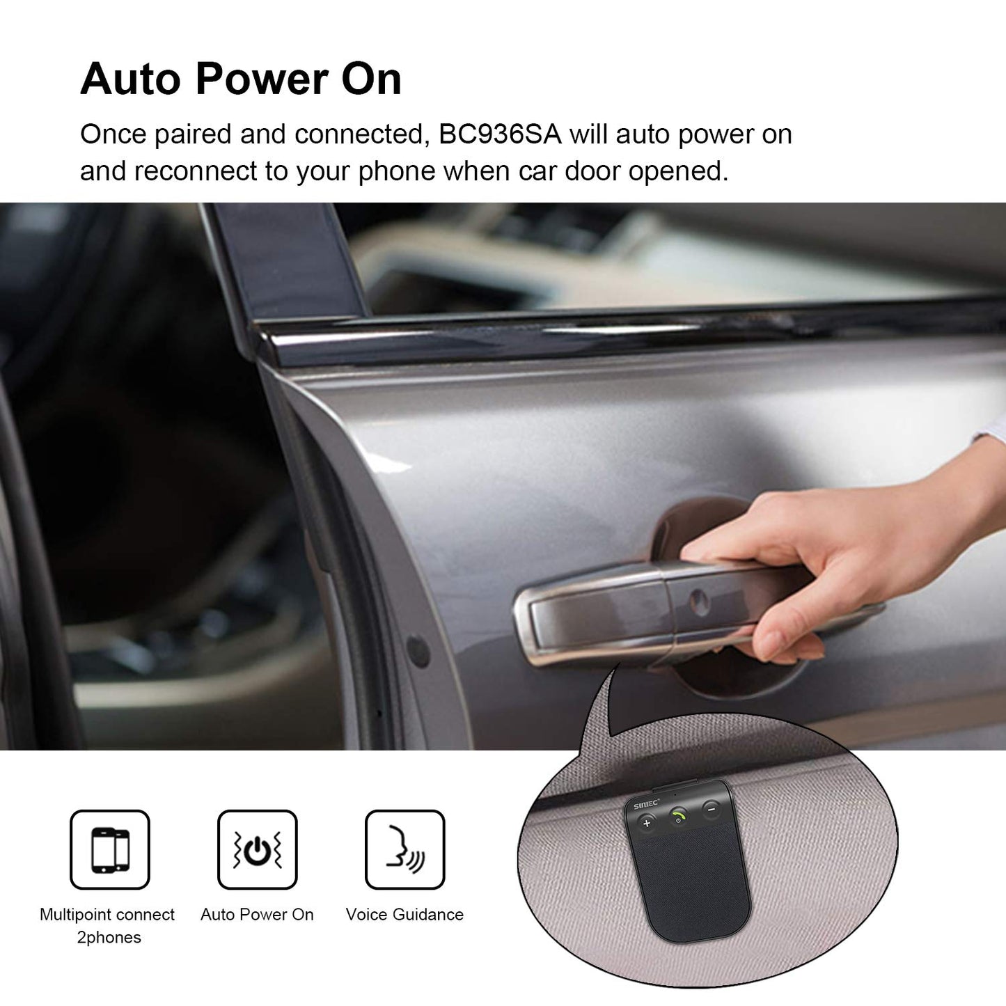 Bluetooth Speaker for Car, Handsfree Bluetooth Speaker Phone for Cell Phone Car Kit, AUTO Power ON Off Support Siri Voice Assistant, Wireless Kit with Visor Clip