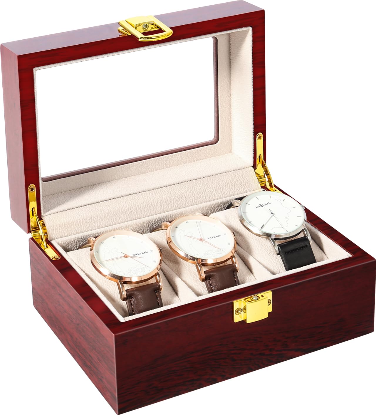 Uten 3 Slots Watch Box Storage Case Organizer Jewellery Display Wooden for Men Women