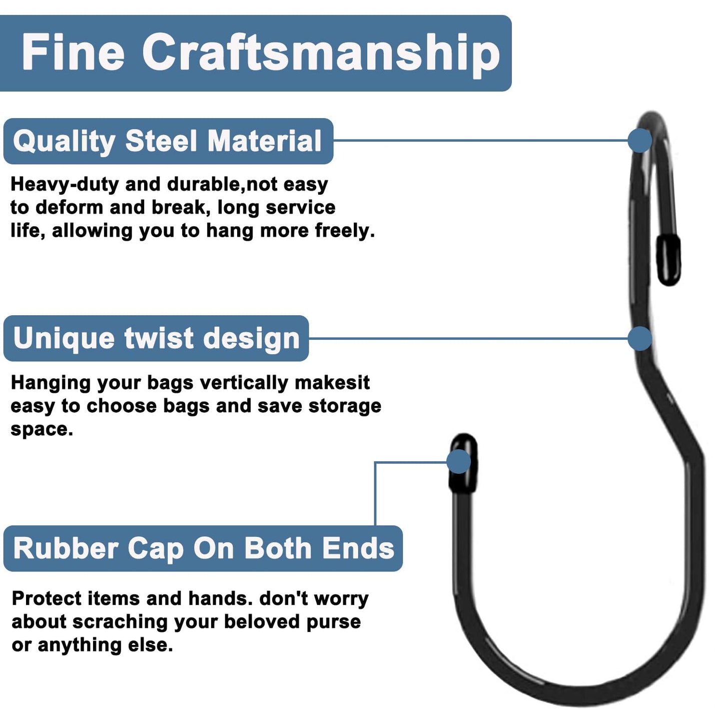 Purse Hanger for Closet, Unique Twist Design Bag Hanger Purse Hooks, 5 inch Large Size Closet Rod Hooks for Hanging Bags, Purses, Handbags, Belts, Scarves, Hats,Clothes, Pans and Pots (12 Pack Black)