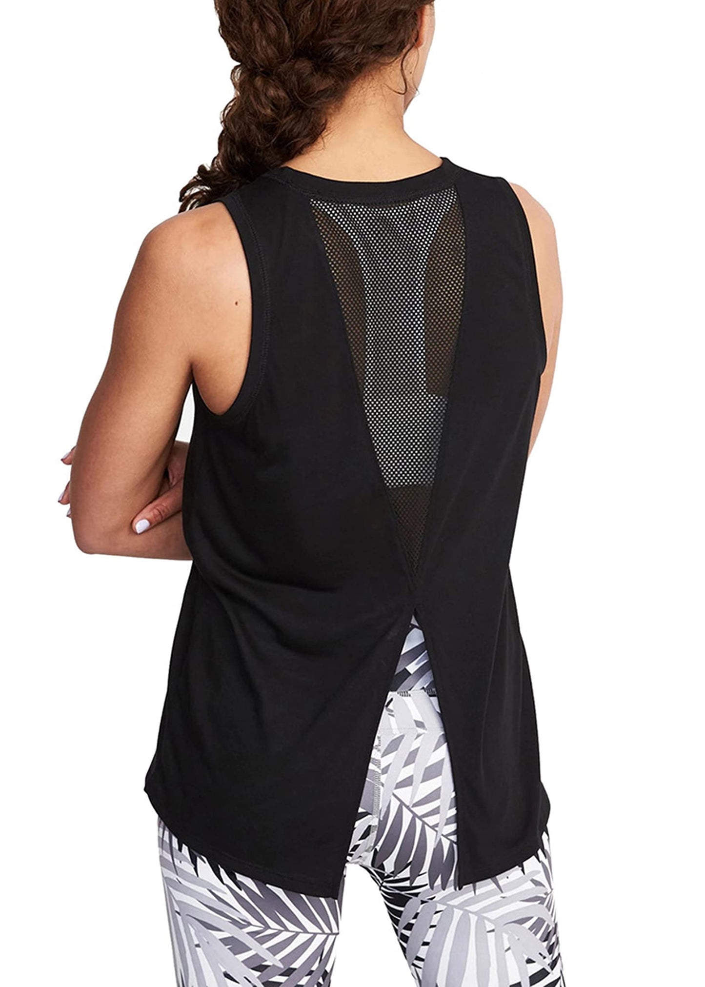 Bestisun Womens Athletic Tanks Tie Back Sports Shirts Mesh Yoga Clothing Exercise Active Tops Black L