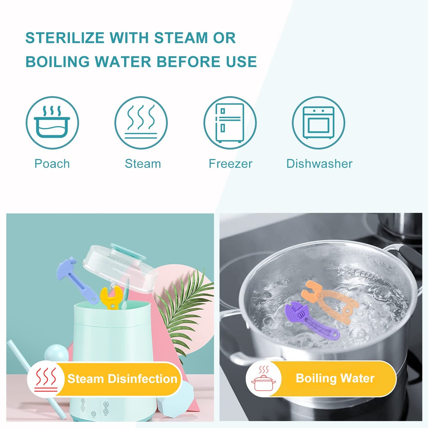 Teething Toys for Babies 3-6 Months 6-12 Months, Baby Teething Toys, Silicone Baby Teether Toys, Baby Chew Toys, Molar Teether, Hammer Wrench Spanner Pliers Shape Teething Toys for Boys Girls