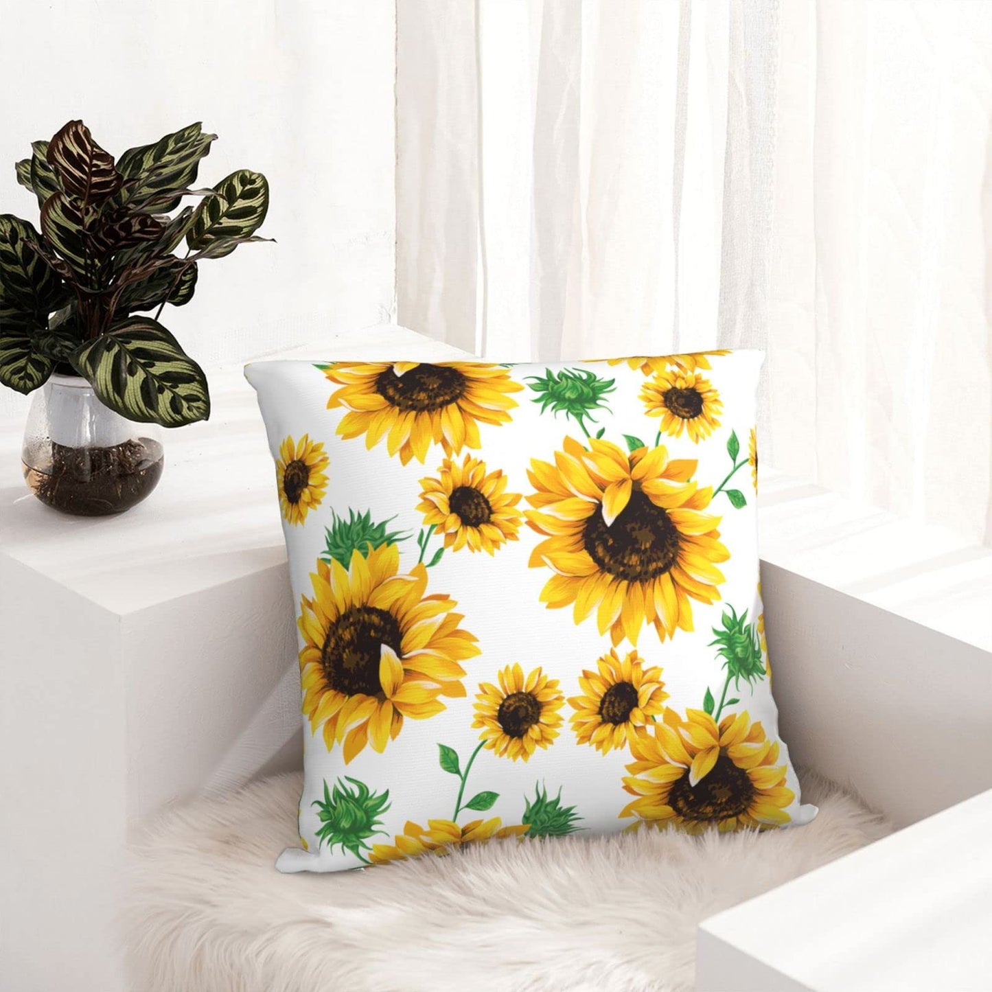 Wizfuyq Yellow Sunflower Throw Pillow Case Square Cushion Cover Home Decorative Sofa Armchair Bedroom Livingroom Standard Pillowcase 22 X 22 Inch
