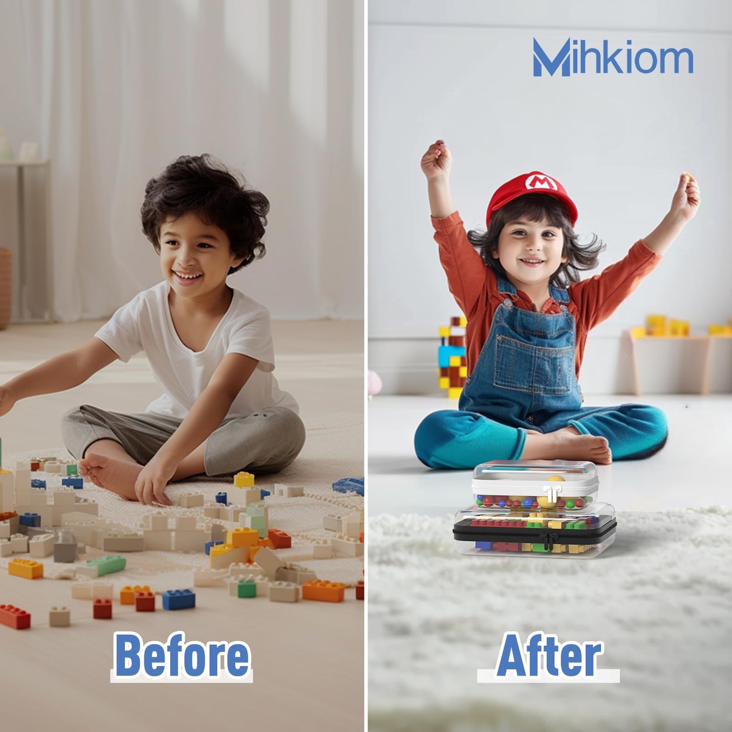 Mihkiom 2Pcs Clear Hard Shell Zipper Case, BIiss Plastic Bins for Organizing, Clear Zipper Pouches Makeup Case & Lidded Storage Bins Organizer for Storage Cosmetics, Puzzles, 8.7 x 6.3 x 2.4 Inch