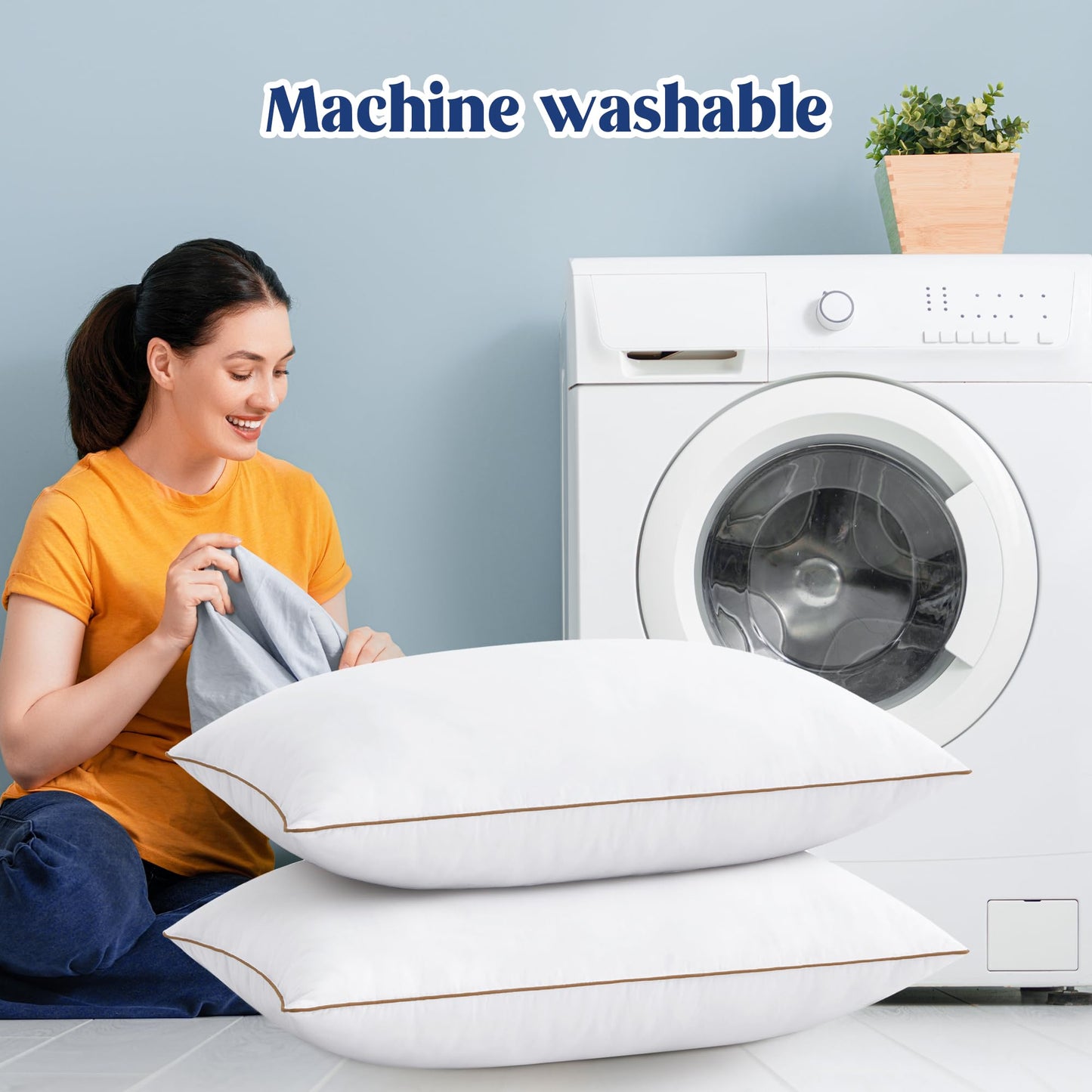 puredown® Goose Feather Down Pillows Queen Size Set of 2, Soft Fluffy Luxury Hotel Collection Pillow, 100% Cotton Cover, Medium Firm Bed Pillow for Back, Stomach or Side Sleeper.