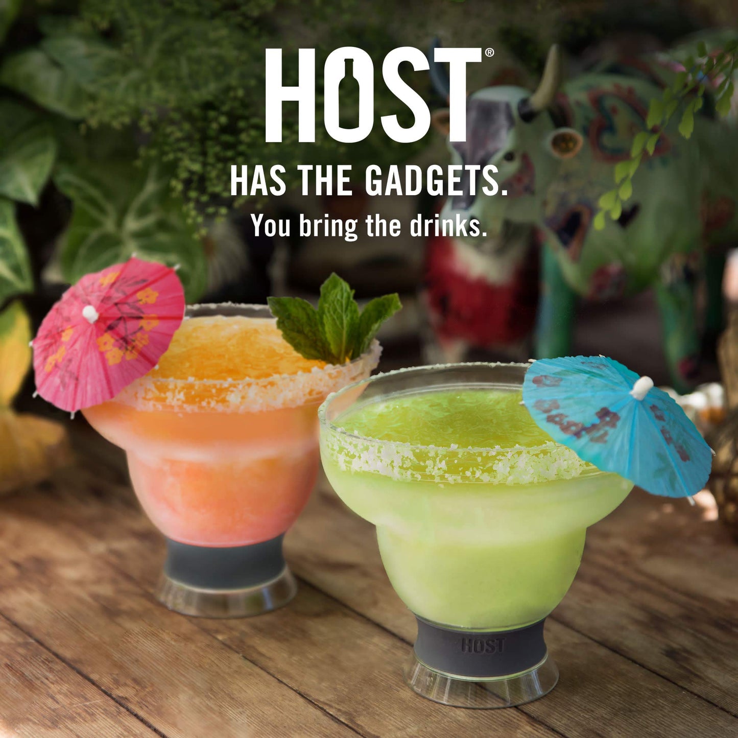 HOST FREEZE Margarita Glasses, Stemless Frozen Cocktail Cup, Double Wall Insulated Daiquiri Plastic Tumblers, Tequila Drinking Gift Green Set of 2