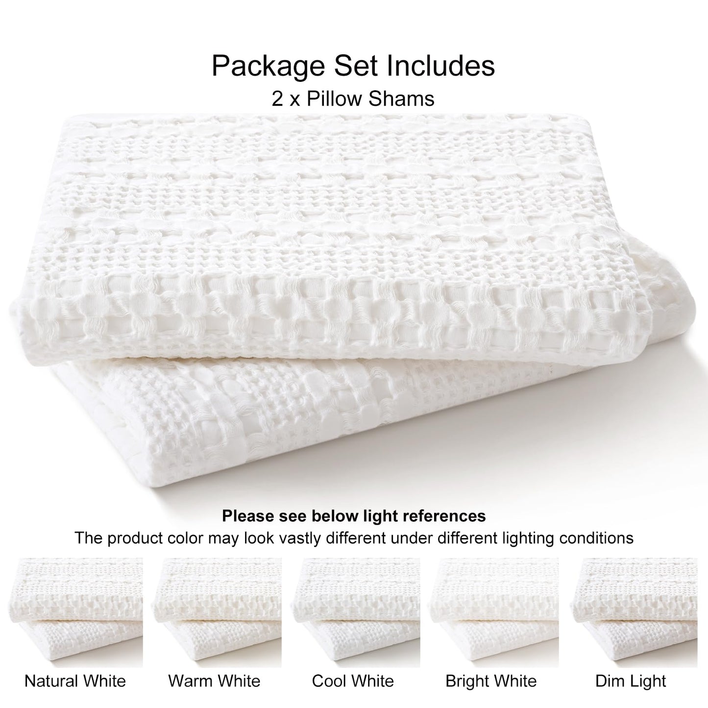 PHF 100% Cotton Waffle Weave Euro Sham Covers, 2 Pack 26" x 26" Bed Pillow Covers for Elegant Home Decor, No Filling, Luxury Aesthetic Soft Euro Pillow Cases for Bed, White