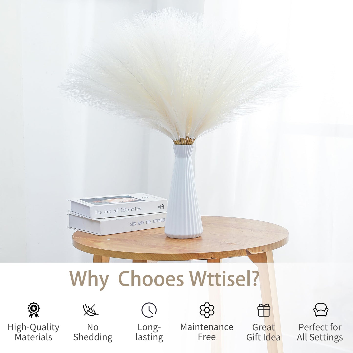 Wttisel 30pcs 22" White Pampas Grass - Faux Pampas Grass Decor Short Artificial Pampas Grass for Boho Home Wedding Mothers Day Decoration