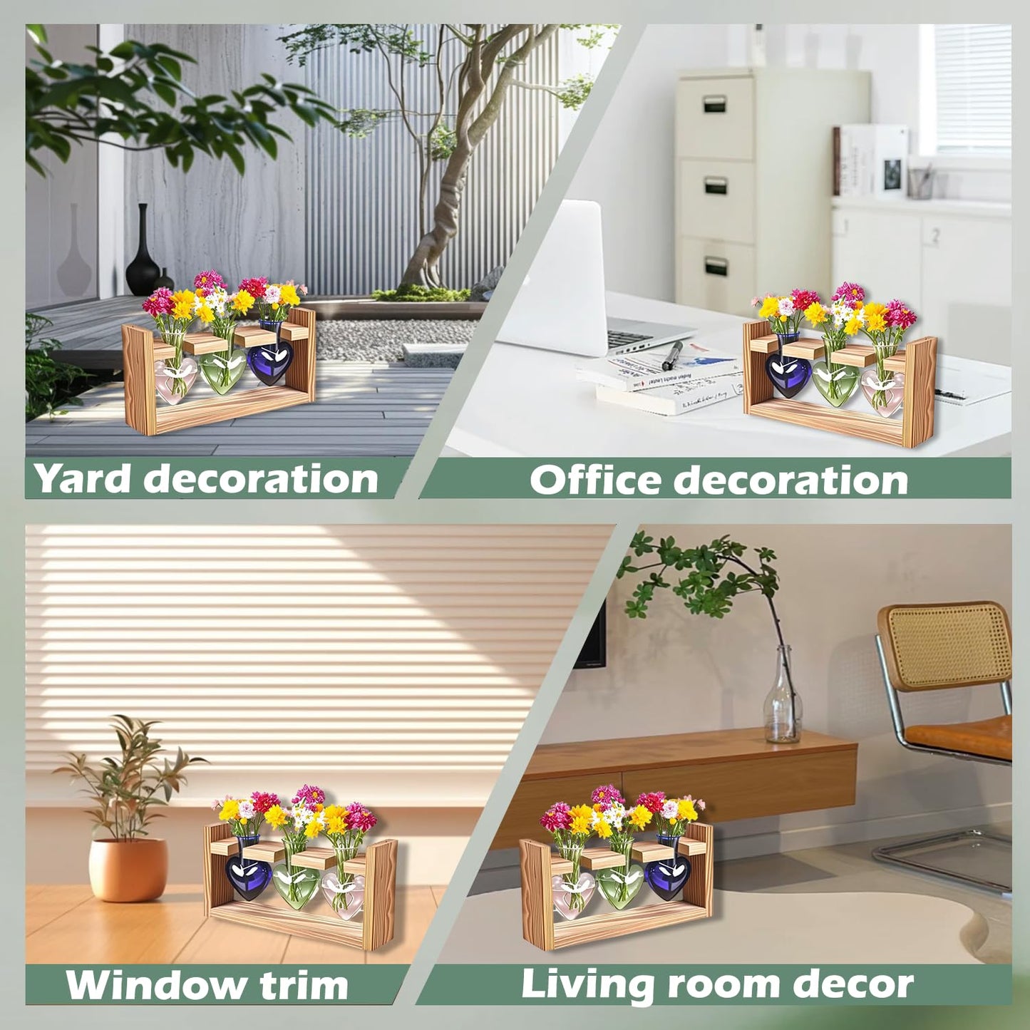 TumanLiving Heart-Shaped Glass Propagation Vases for Plants – 3-Piece Hydroponic Plant Vase with Wooden Stand, Decorative Indoor Plant Decor for Home Office, Ideal Gift for Plant Lovers