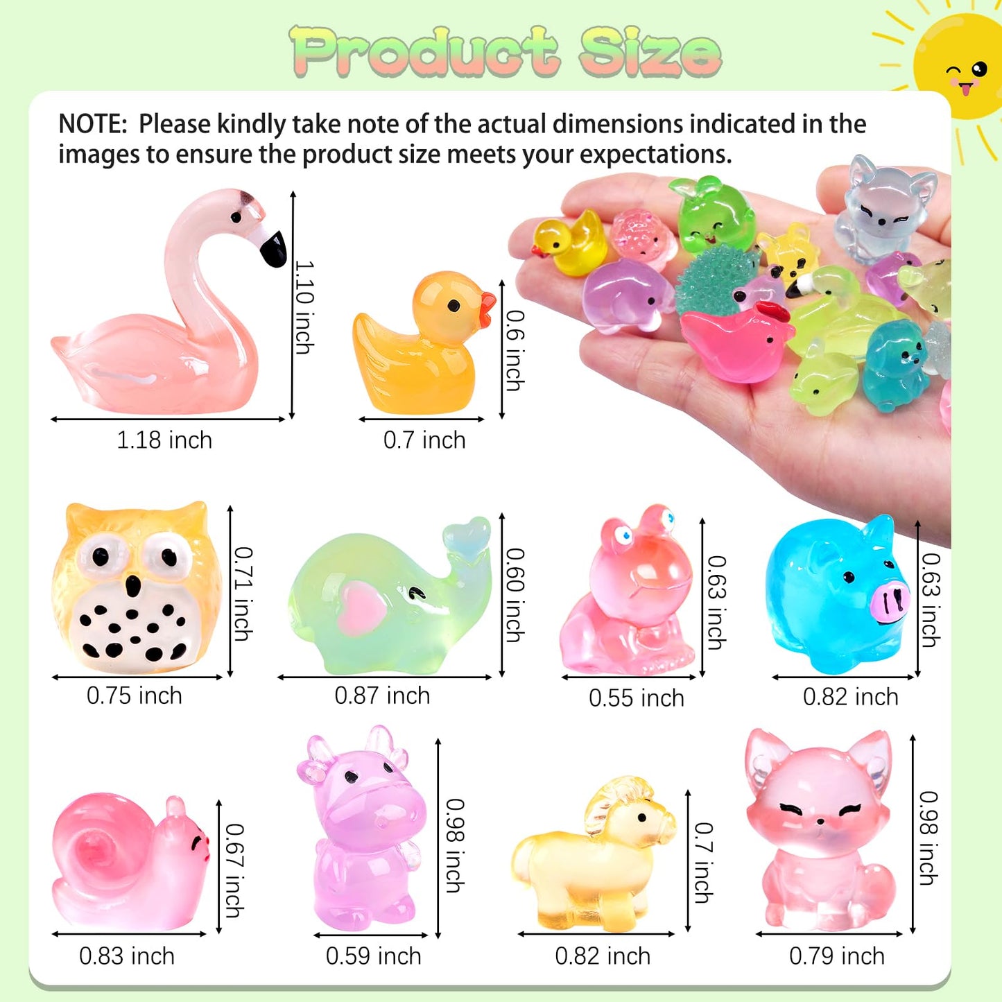 120PCS Luminous Mini Animals Glow in The Dark, 43 Style Tiny Resin Animals for Prank Garden Micro Landscape Dollhouse Decor Craft