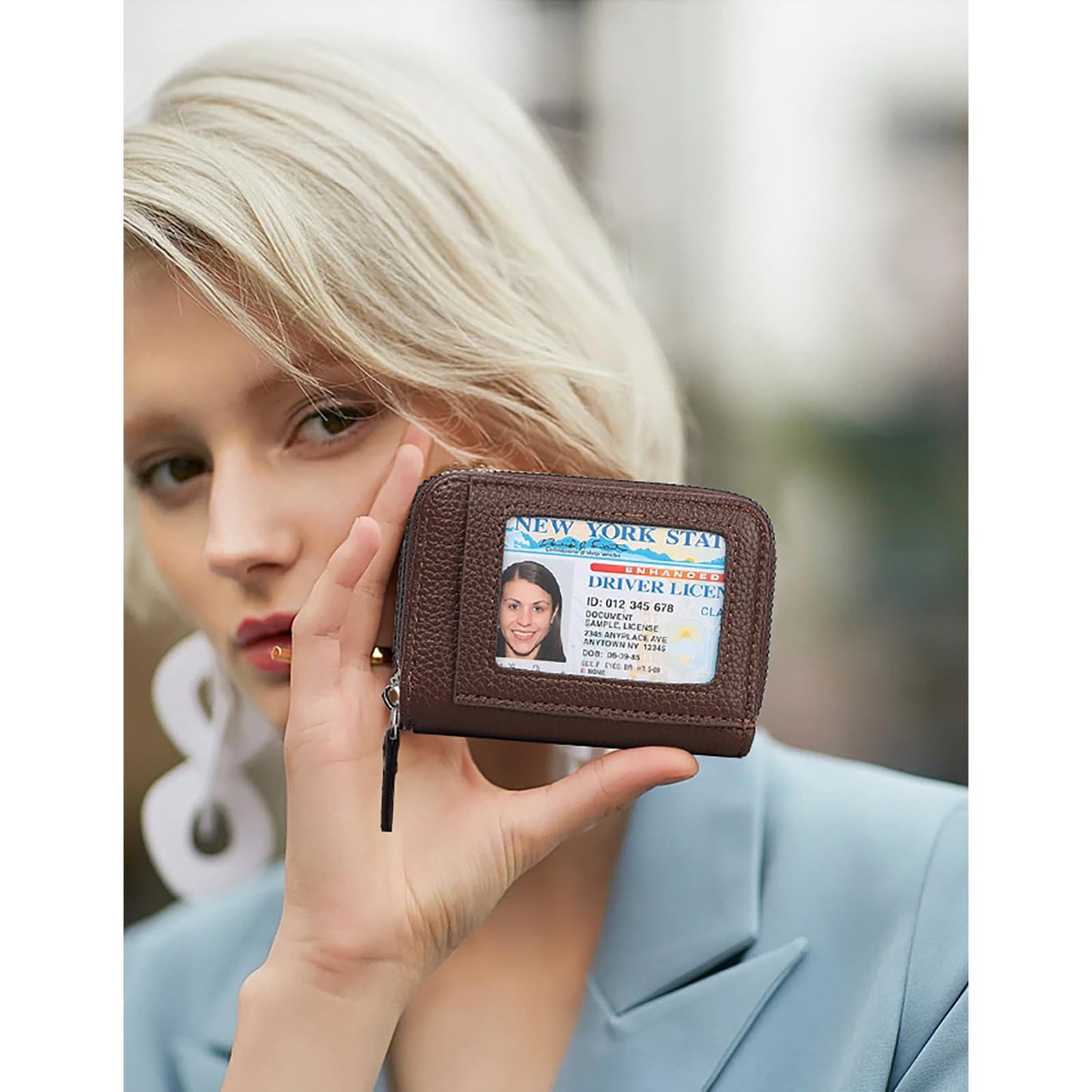 RNIEGA Credit Card Holder Wallet RFID Blocking Leather Small Wallet for Women Double Zipper Wallet with ID Window