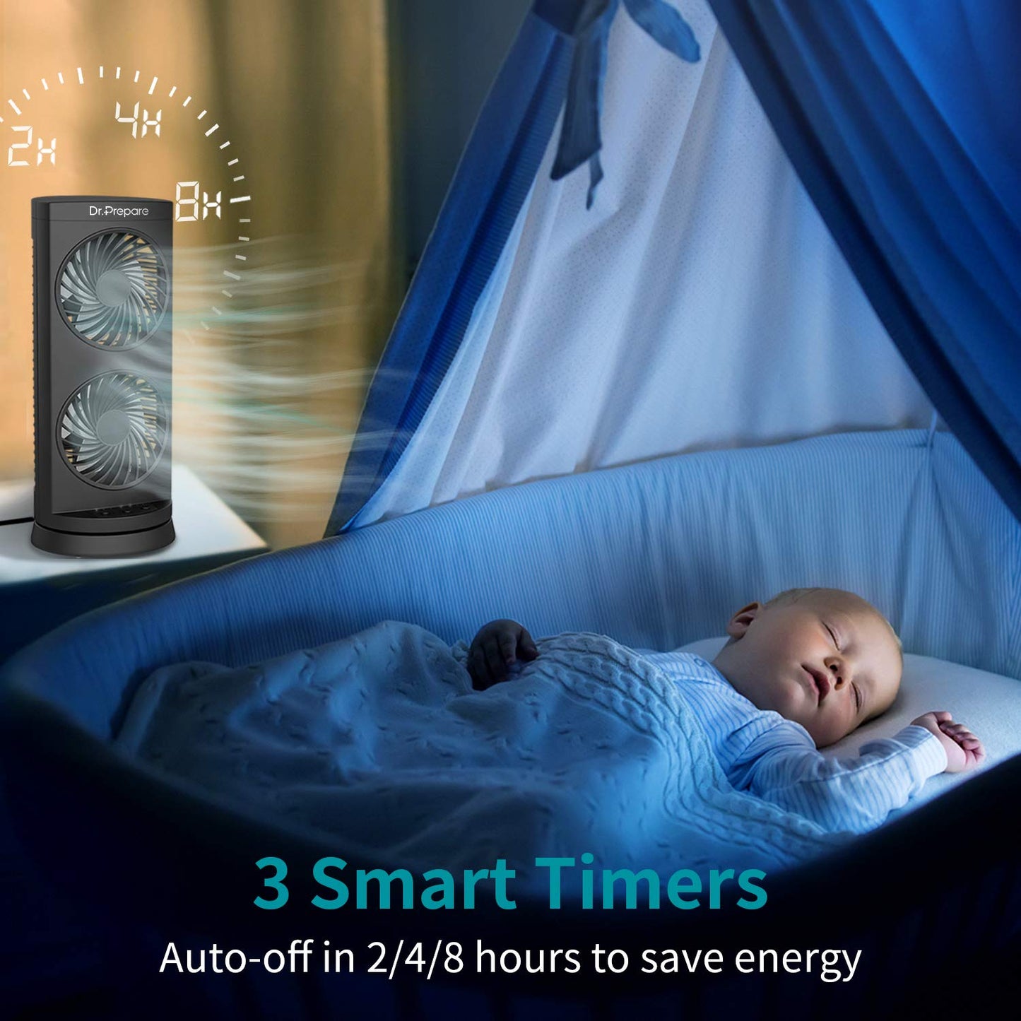 Dr. Prepare Tower Fan Oscillating Fan, Portable Desk Fan with 3-Speed Options, Dual Air Circulation, 110° Oscillation, 3 Timers, Personal Quiet Table Fan for Home Office Desktop Bedroom, 13 inch