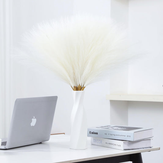 Wttisel 30pcs 22" White Pampas Grass - Faux Pampas Grass Decor Short Artificial Pampas Grass for Boho Home Wedding Mothers Day Decoration