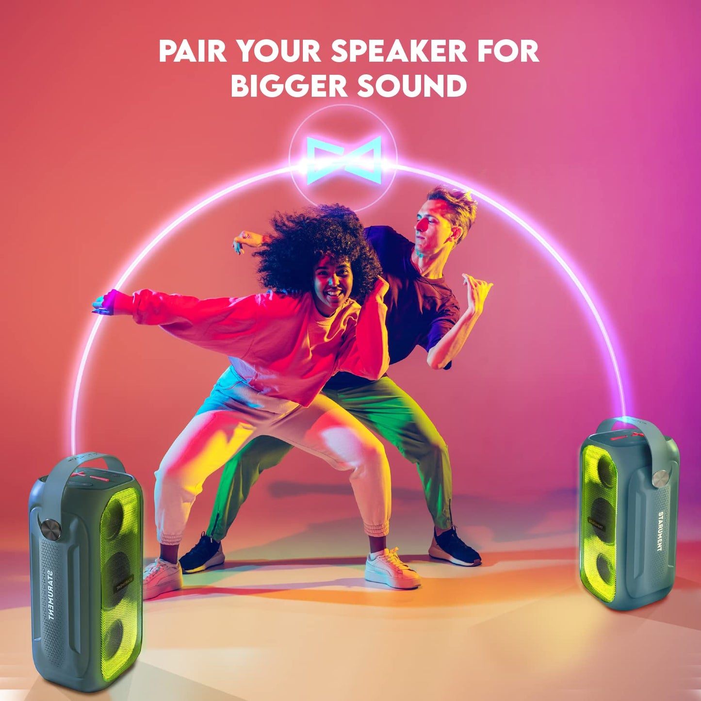 Starument MS-PB55 Party Speaker - Wireless Portable Speaker with Loud HiFi Sound, LED Lights, Cool Unique Design - IPX5 Waterproof, Rechargeable 3600mAh Battery - Compact Home & Outdoor Travel Speaker