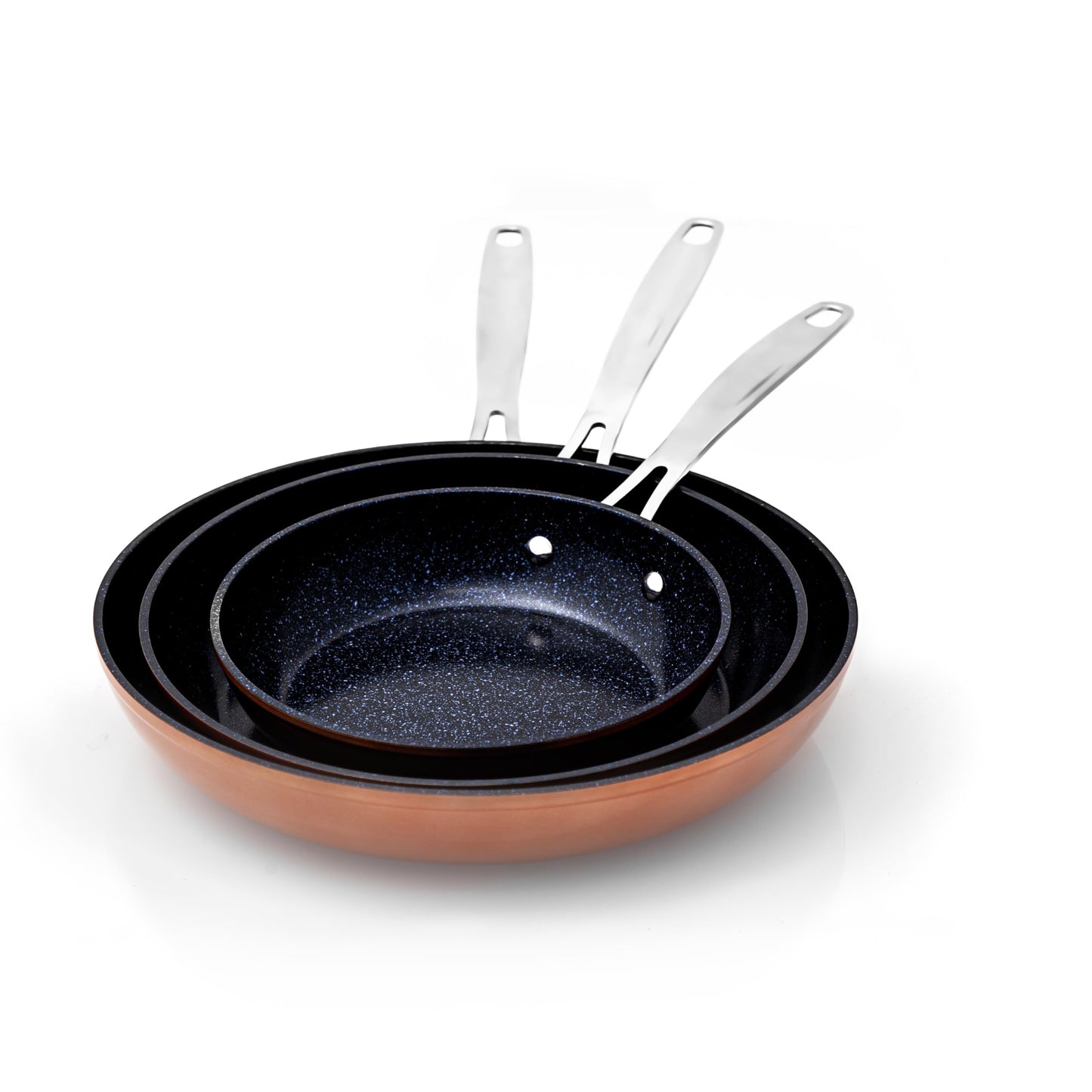 Nuwave 3-Piece Fry Pan Set, 8”, 10”, 12” Forged Lightweight, G10 Healthy Duralon Blue Ceramic Ultra Non-Stick, Induction-Ready & Works on All Cooktops, Ergonomic Stay-Cool Handles