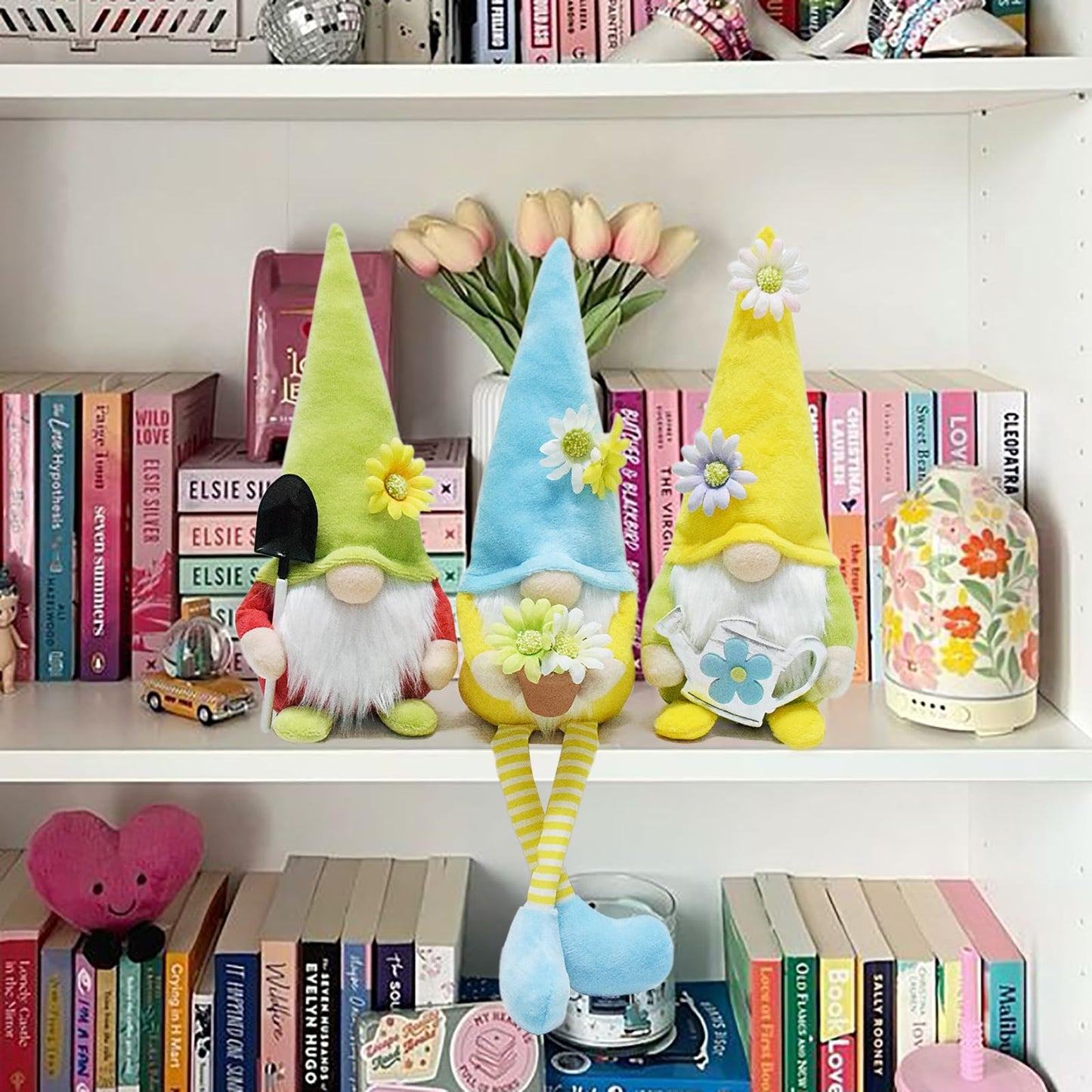 Attiigny Spring Flower Gnome Plush, Set of 3 Flower Spring Summer Gnomes Holiday Ornaments, Handmade Shelf Tiered Tray Decorations Gifts Santa Dolls for Home