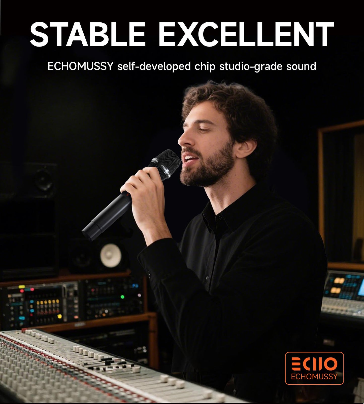 Wireless Microphones, Professional UHF Dual Wireless Microphone with 3ms Transmission Rate, Studio Grade Sound Pick Up Mic Head, Volue Control,Adjust frequency,Microphone for Singing, Performance