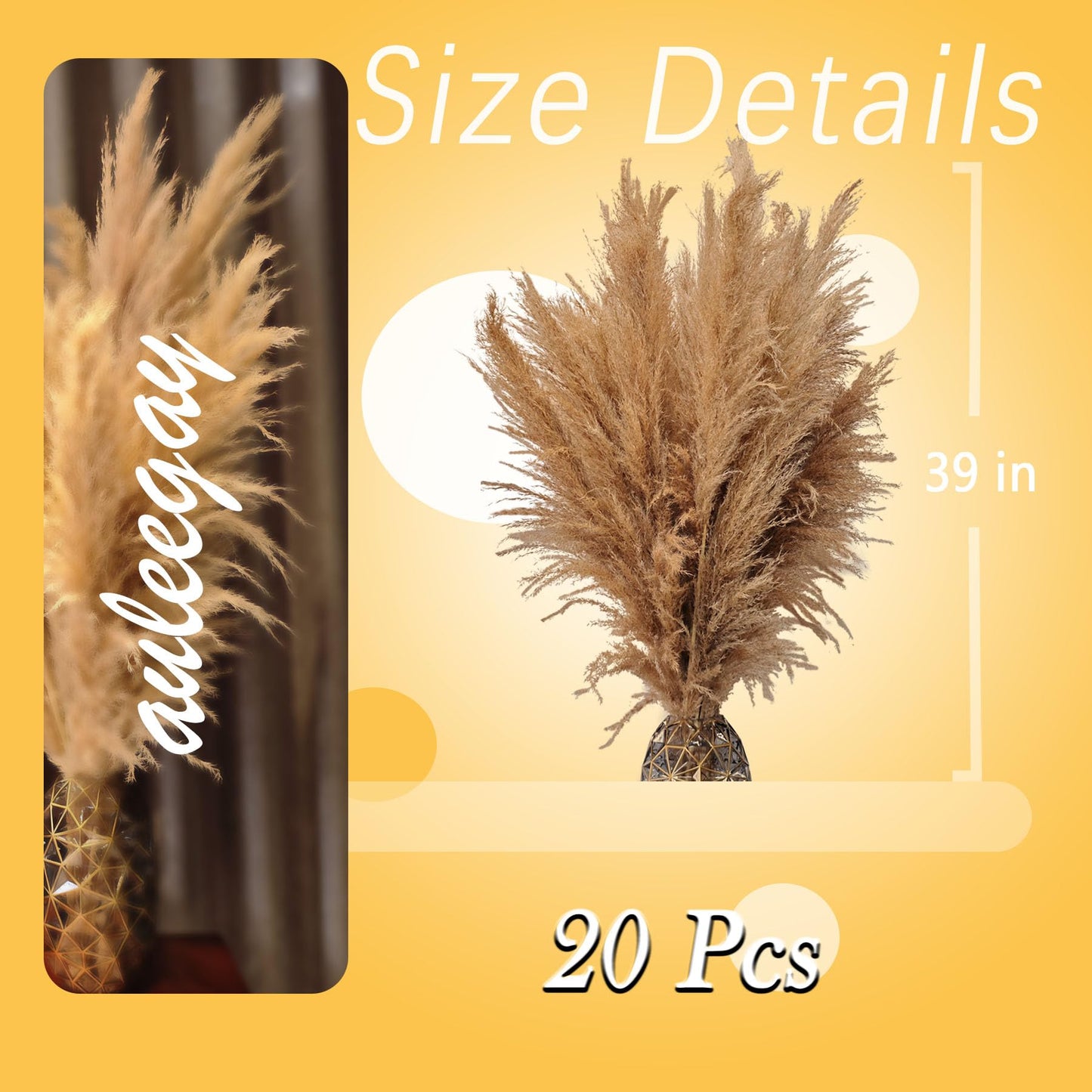 auleegay 20 PCS 40 inches Bohemian Style Handpicked Pampas Grass Dried Flowers, Big Pampas Grass, Fluffy Grass, Dried Flowers for Wedding, Party